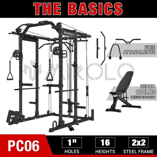 Power Rack Cage, 1500LBS Weight Cage with 800LB Capacity Adjustable Weight Bench, Multi-Function Workout Rack Cage with Storage System, J-Hook, Band Peg, Battle Rope Ring Home Gym